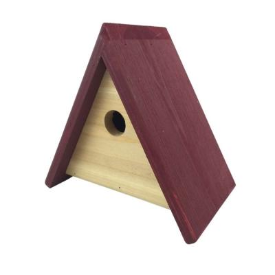 China Stocked Outdoor Wooden Triangular Bird Nest , Bird House With A Door On The Back To Easy Clean Faece for sale