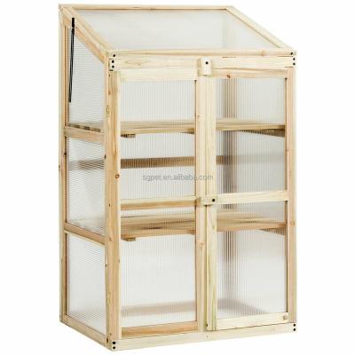 China Easily assembled outdoor Mini Greenhouse, wooden layers frame with bottom shelf for sale