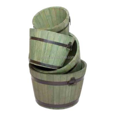 China Country Customize Wholesale Wooden Planter Box Wooden Barrel Flower Pot Decoration Sets 4 Sets For Home And Garden Wooden Round Pot for sale