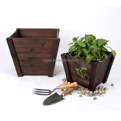 China Wholesale Country Customize Wooden Square Planter Box Wooden Tapered Barrel Flower Pot Decoration for Home and Garden Charcoal Pot for sale