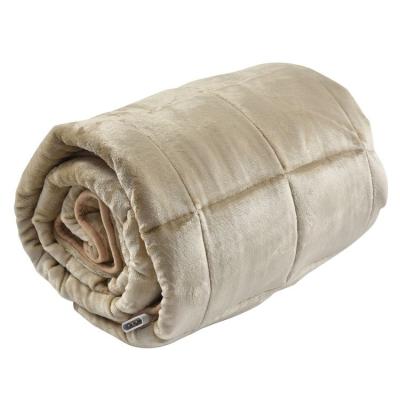 China PASSIONATE Weighted Blanket Beige Flannel Weighted Blanket with Amazon Warming Feature for sale