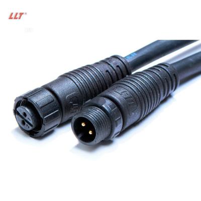 China Outdoor LED Display / Lighting Waterproof LLT IP65 2 Pin Extension Power Connector M12 Cable Wire Male Female Connector for sale