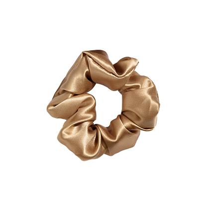 China Fashion luxury wholesale scrunchies silk hair ties for hair circle mulbery scrunchies 19momme dark gold silk scrunchies 3.5cm for sale