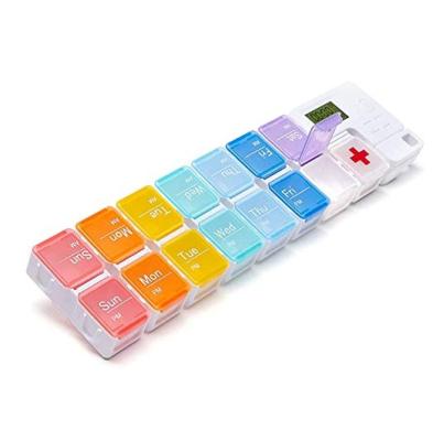 China Weekly Pill Organizers With Timer Reminder Pill Organizer 2 Times One Day Detachable Pill Box 7 Days AM P.M Pill Container PT20191002 for sale