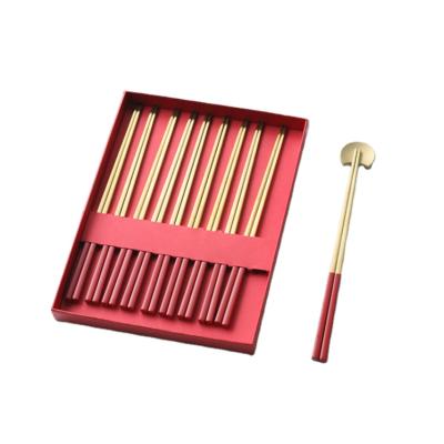 China Wholesale Gold Stocked Chinese Chopsticks 10 Pairs 304 Stainless Steel Chopsticks With Gift Box for sale