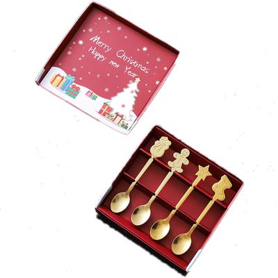 China Stocked Fancy Christmas Gift 410 Stainless Steel Tea 4pcs Tea Spoon Set With Gift Box for sale