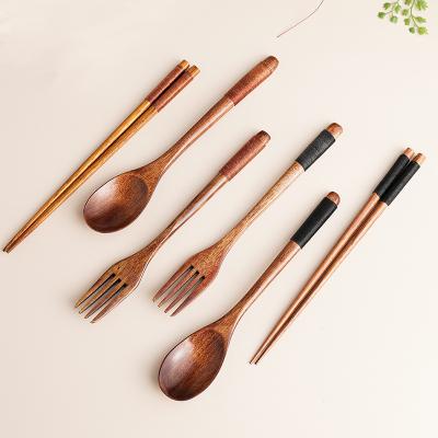 China Wholesale Eco-Friendly Wooden Spoon Fork Chopsticks Stocked Accept Custom Logo Wood Spoon Fork Set for sale