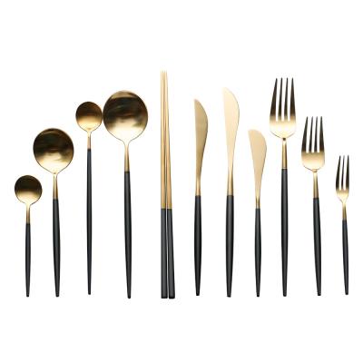 China Stocked 2021 New Arrival China Supplier Cubiertos Para Home Modernos Gold Plated Wholesale Flatware Stainless Steel Cutlery Set for sale