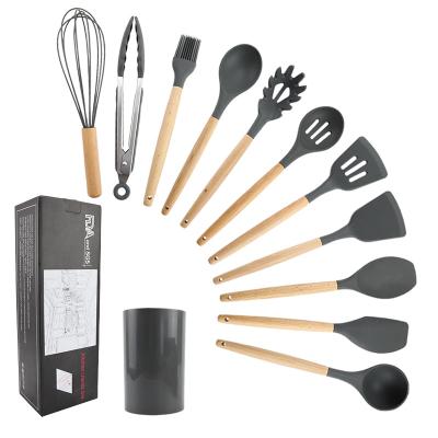 China Hot Sale Modern Silicone Amazon Handle Kitchenware Kit Home Wooden Kitchen Utensils for sale