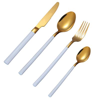 China Best Selling Modern Luxury Stocked Cutlery Set 4pcs Gold + White Handle 18/10 Stainless Steel Flatware Set for sale