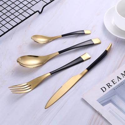 China Stocked Promotional High Quality 4 Pieces Set Nordic Luxury Flatware Cutlery Gold / Black 430 Stainless Steel Flatware Set for sale