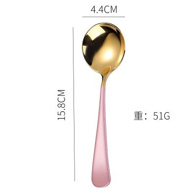 China Fancy Stocked Decorating Dessert Serving Colorful Metal Rose Gold Titanium Copper Gold Metal Dinner Serving Soup Spoon Set for sale