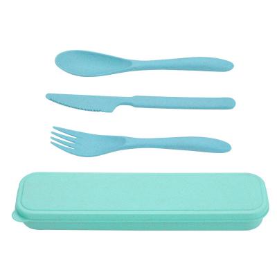 China Wheat Straw Cutlery Wheat Straw Reusable Stored Portable Travel Utensil Set With Case For Kids Adult for sale