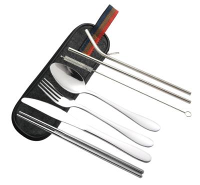 China Simplicity 8pcs Stocked Knife Straw And Chopstick Cutlery Spoon Fork Set With Portable Pocket Camping And Travel Cutlery Set for sale