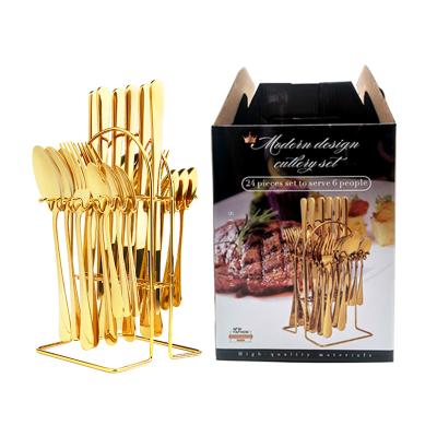 China Hot Stocked Christmas Gift Box Gold Stainless Steel Tableware Set for sale