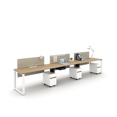 China Extendable 3 Seat Offices Desk Metal Frame Steel Legs E1 Grade Desktop Computer Table Office Desks for sale