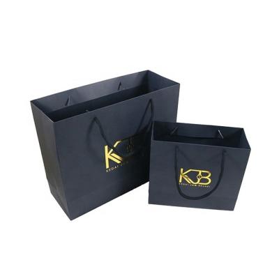 China PomeloHome Wholesale Gold New Logo Handled Hot Foiled Stamping Black Paper Bag With Cotton Rope Handles for sale