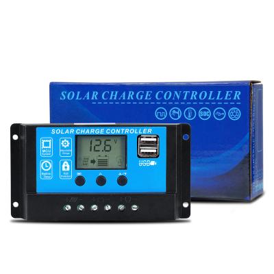 China Solar Charger Controller PWM 10A 20A 30A Auto Solar Charge Controller 12V 24V Work With Dual USB Ports LCD Display Solar Panel Charging Battery Regulator for sale