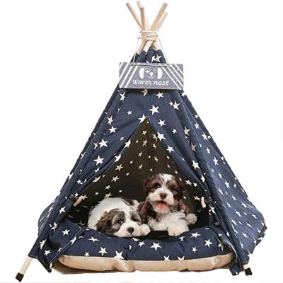 China Viable Pet Teepee Tents 24 Inch Portable Indoor Dog Teepee Beds With Thick Cushion Washable Teepee Tent House for sale