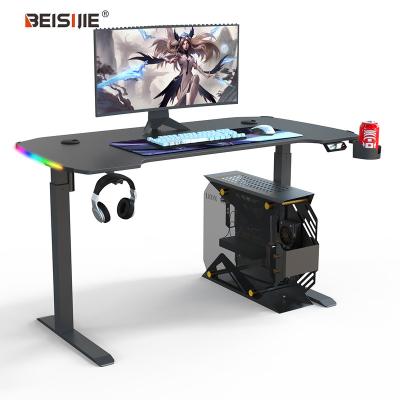 China Black Universal Size Earphone Hook Beisijie Game Competition Desk Morden Adjustable Standing Desk With USB Charging Game Table for sale