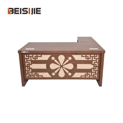 China CNC Panel Top Selling Attractive Price Modern Executive L-shaped Style CEO Wood Desk Table Office Desks for sale