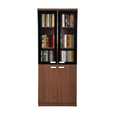 China Modern Durable Classic Bookshelf 4-Door Bookshelf Aluminum Alloy Frame Brown Wood Glass Book Storage Cabinet for sale