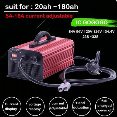 China 84V 96V 120V 126V 100.8V 134.4V 18A Li-ion Lifepo4 Battery Charger 5A Lithium Battery Charger 22S Fast Current Adjustable 24S 26S 28S 30S 32S for sale