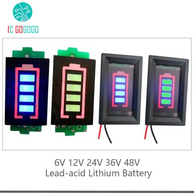 China Battery Meter 6V 12V 24V 36V 48V Lithium Battery Capacity Indicator Module Display Storage Lithium Power Level Lead Acid Blue Green for sale