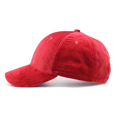 China New Fashion Baseball Caps Trend Shiny Velvet Custom COMMON Logo Caps Men Women Red Embroidery Sports Baseball Hats for sale