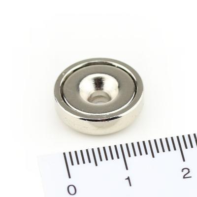 China Industrial Strength Unipolar Super Strong Neodymium Magnetic Cup Pot Magnets D16*5mm 10kg With Countersunk Hole for sale