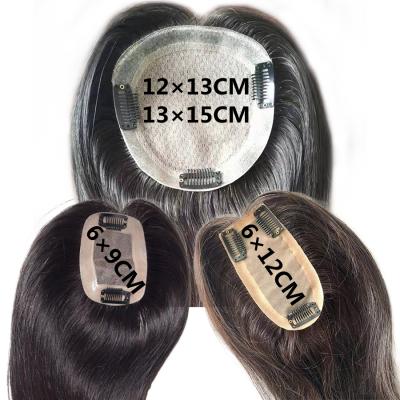 China 100% Handmade Virgin Hair Hairpiece 6x12cm Low Topper Silk Remy Human Hair Pieces For Women Tied Hair Topper Size for sale