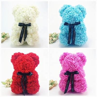 China Fashional China Best Valentine Gift Artificial Rose Bear Christmas Gift Plastic Flower 25cm Gift Box Flower Teddy Rose for sale