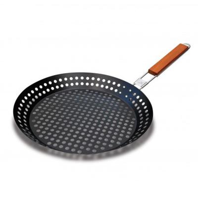 China Corrosion Resistance Wooden Handle Non-Stick Pizza Grill Pan With Holes for sale