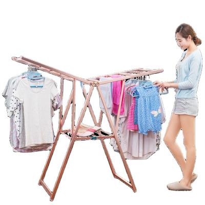 China Durable Aluminum Alloy Standing Space Saving Folding Indoor Clothes Hanger Clothes Drying Rack for sale