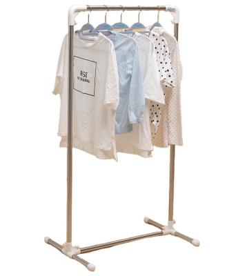 China Durable Heavy Duty Single Pole Display Stand Stainless Steel Metal White Clothes Drying Rack Hanger for sale