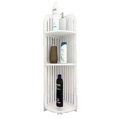 China Sustainable White Bathroom Corner Shelf Free From Shower Self Standing Bathroom Punch Shelf for sale