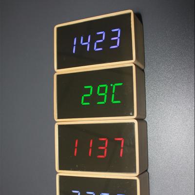 China LUMINOVA Bamboo Mirror Alarm Clock LED Display Rose Mirror Electronic Alarm Clock for sale