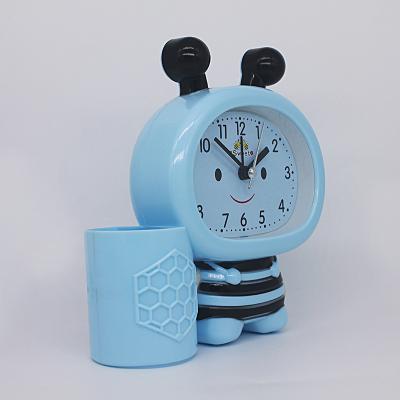 China Antique Style Cartoon Alarm Clock Kids Learning With Pen Holder Desktop Clock Jumping Seconds Blue Alarm Clock for sale