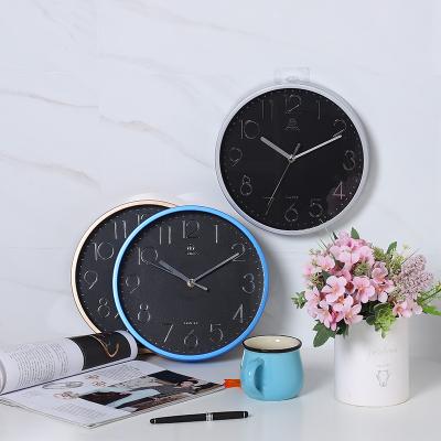 China Factory price antique style creative mute quartz wall clock living room 12 inch size neon LED hour marker simple fashion metal wall clock for sale