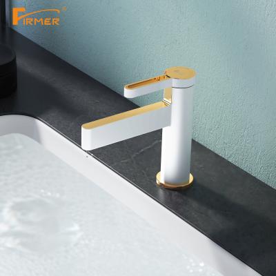 China Hotel Hot Water Villa Bathroom Faucets Luxury White Brass FARMER Metered Basin Mixer Gold Basin Sink Faucet and Cold for sale