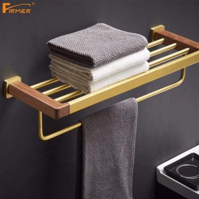 China New User-Friendly Gold Walnut Hotel Home Luxury Bathroom Swept Towel Accessory Holder FIRMER for sale