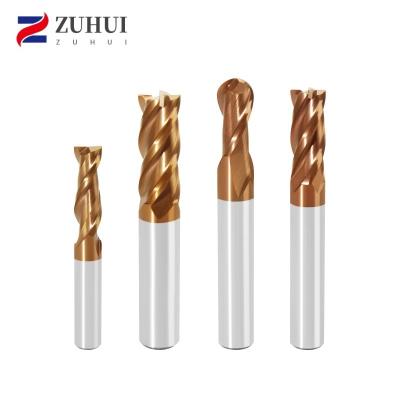 China Endmill Solid Cutter Machining HRC 60 Flute Cnc 4 Carbide Bronze Coated Flat Milling Cutter for sale