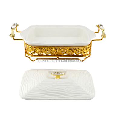 China Multi-Functional Gold Square Porcelain Tease Holder Shaker Stove Set with Lids Shaker Party Food Supply Ceramic Chafing Dish for sale