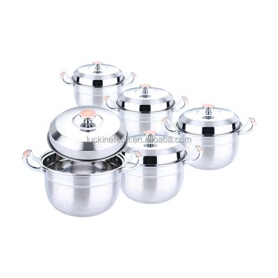 China Viable Wholesale 10PCS Classic Soup Pot Set Thick 410 Stainless Steel Soup Pot Cookware for sale