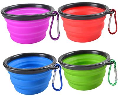 China RTS Dog Food Collapsible Logo Eco-Friendly Portable Sustainable Silicone Portable Collapsible Dog Food Water Bowls With Hook for sale