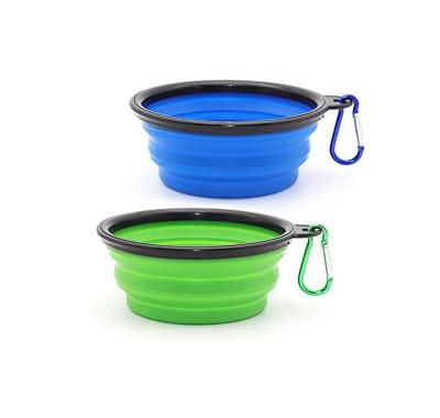 China Outdoor Viable Amazon Travel Dog Bowl Drinking Eating Collapsible Pet Fold Bowl With Carabiner for sale