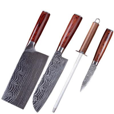 China Viable Professional 4pcs Damascus Pattern Kitchen Knife Set With Gift Box Packing for sale