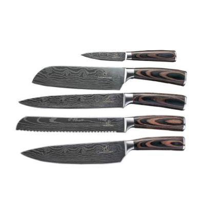 China Sustainable Professional Damascus Style Kitchen Knife Set Wooden Handle for sale