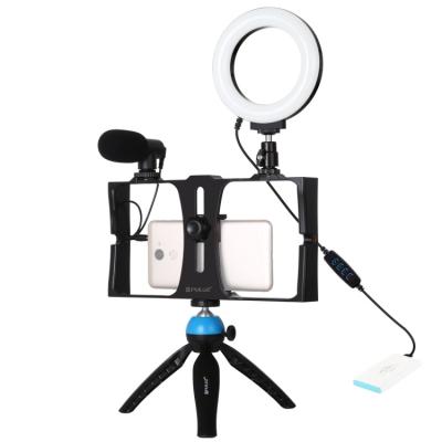 China PULUZ 4 in 1 Live Broadcasting Equipment LED Selfie Led Light Tripod for Smartphone Tripod Mount 555-PKT3025L for sale