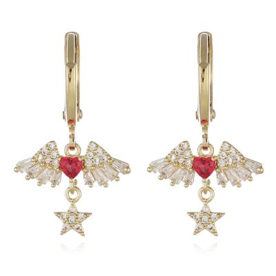 China Romantic Exquisite 14k Gold Statistical Zircon Zircon Earring Cute Love Angel Wings Earrings for sale